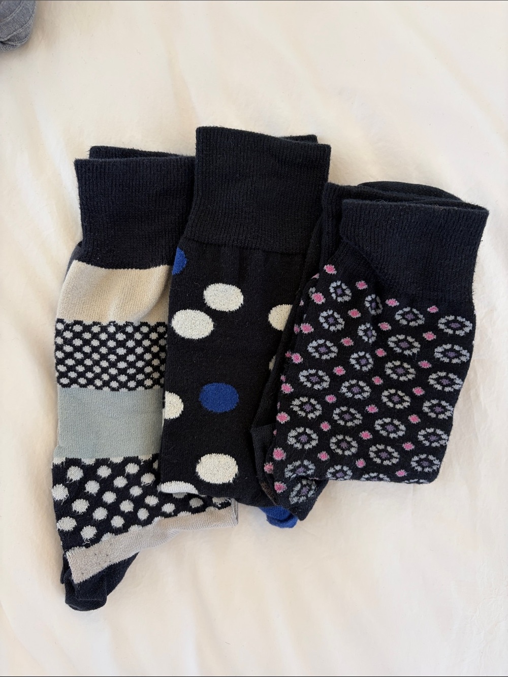 3 Pairs Men's Patterned Crew Socks - Black